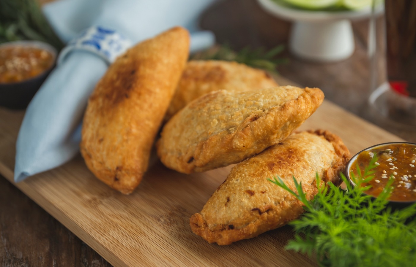 Hot empanadas on a tray